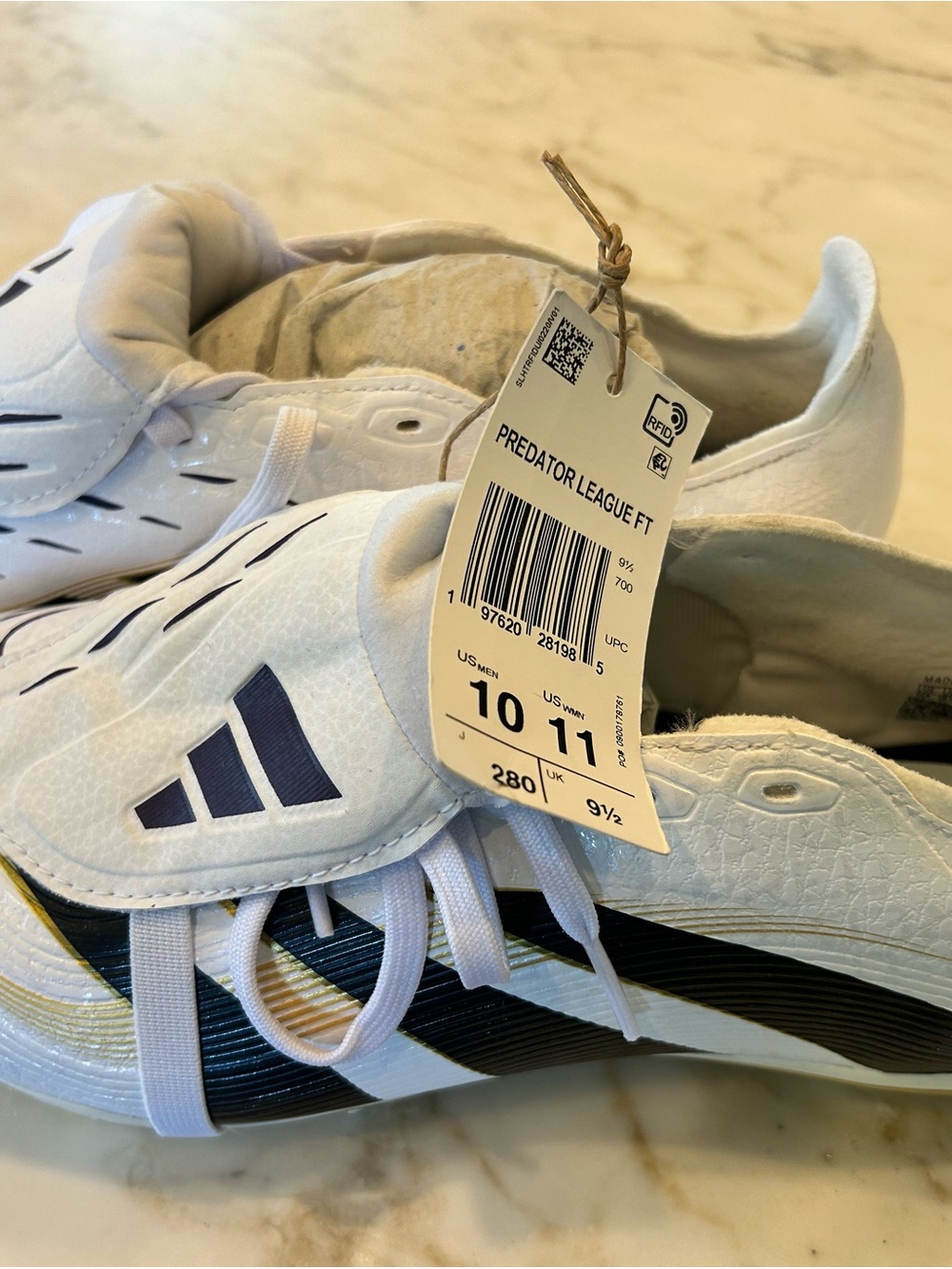 Adidas Predator League FG Soccer Cleats - White with Black and Gold Accents